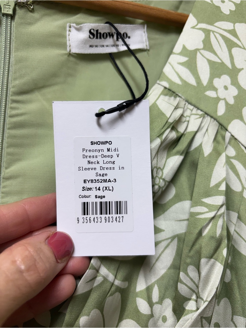 SHOWPO Freollyn Deep V Neck Floral Sheer Sleeve Maxi Dress in Sage Size 10 NWT - Picture 11 of 14